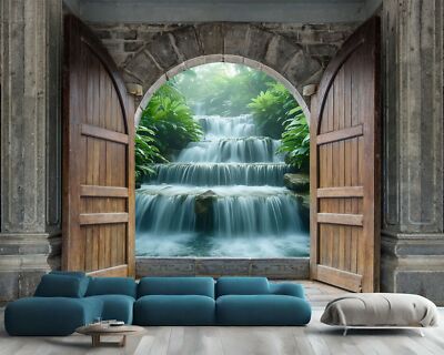 3D Holz Burg Wasserfälle Tapete Wandbild Abnehmbar Abwaschbar Abziehen & Kleben