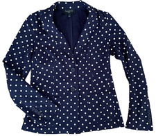 Talbots Blazer Navy Blue White Polka Dot Ponte Knit Size P Petite