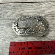 Vintage Sliver Tone Semi Truck Cut Out Belt Buckle