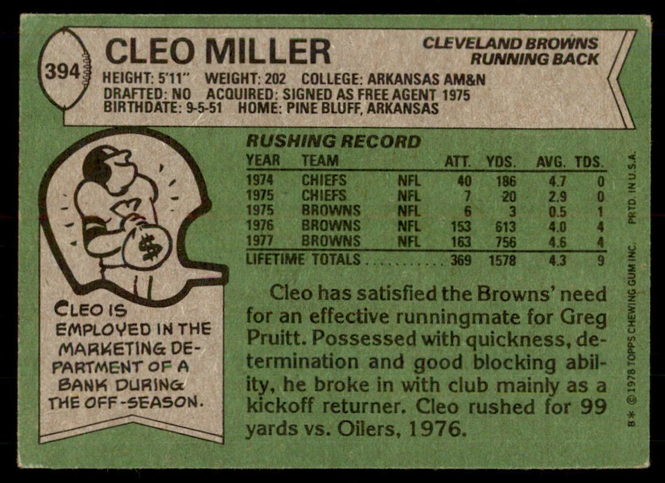 1978 Topps #394 Cleo Miller EX | eBay