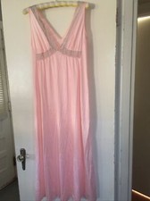 Vintage Lorraine Romantic Sz M Pink Full Length Lace Trim Womens Nightgown