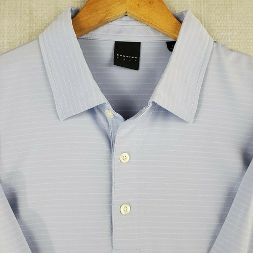 DUNNING GOLF Size Large Mens Polo Shirt Light Blue Textured Striped Breathable - Picture 2 of 12
