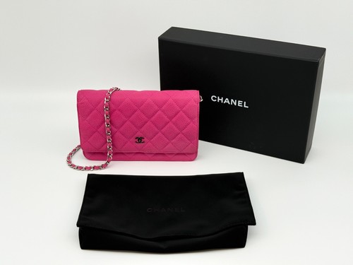 Chanel Classic Wallet on Chain Clutch Bag Hot Pink Grained Nubuck Calfskin