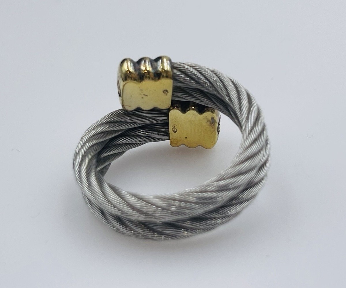 Charriol Authentic 18k Yellow Gold & Steel Bypass Flex Ring