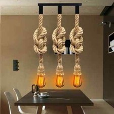 Vintage Ceiling Lights Hemp Rope 3 Head Cluster Light Hanging Retro Pendant Lamp