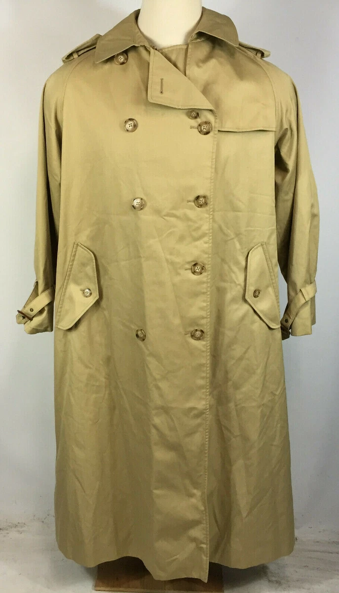 Vintage 60s 70s Burberry Poland Polish Made Khaki Plaid Lined Trench Coat Jacket
