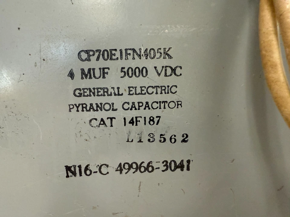 General Electric Pyranol Capacitor CP70E1FN405K 4uF 5000VDC CAT 14F187 - Image 2 of 4