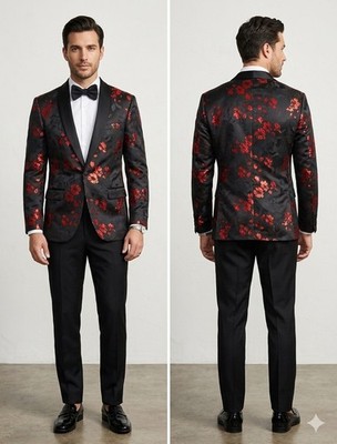 NWOT Bespoke Tazzio Men's Floral Jacquard Blazer Size Medium Black Satin...