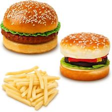 2 Pack Artificial Hamburger and 30 Pcs Artificial French Fries