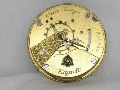 SCARCE 1874 NATIONAL (ELGIN) CHARLES FARGO 18S POCKETWATCH MOVT & DIAL, RUNNING!