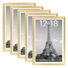 12x18 Picture Frame Set of 5, Display Pictures 11x17 with Mat or 12 x 18