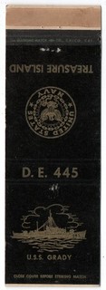 MILITARY U.S.S. GRADY DE 445 / U.S. NAVY DESTROYER ESCORT 20 FS MATCHBOOK COVER