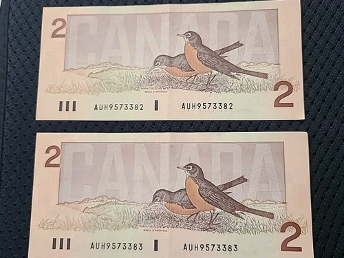 Bird Series 2 Dollar Notes Canada Sequential AUH Crow Bouey Rare - Picture 2 of 2