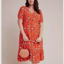 NEW Maeve Anthropologie Eudora Floral Button Front Midi Dress Boho Cottage 18W