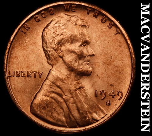1949-S Lincoln Wheat Cent- Red- Choice Gem Brilliant Uncirculated Luster #J4684