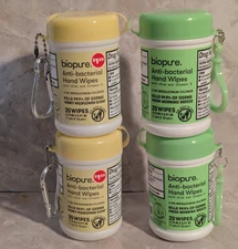 4 Biopure Anti-bacterial Travel Size Hand Wipe Keychain  Purse/Backpack 2.75 5.9