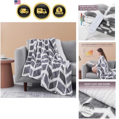 Electric Blanket Heated Throw, 50'' x 60'' Heated Blanket with 5 Heat Levels & ...