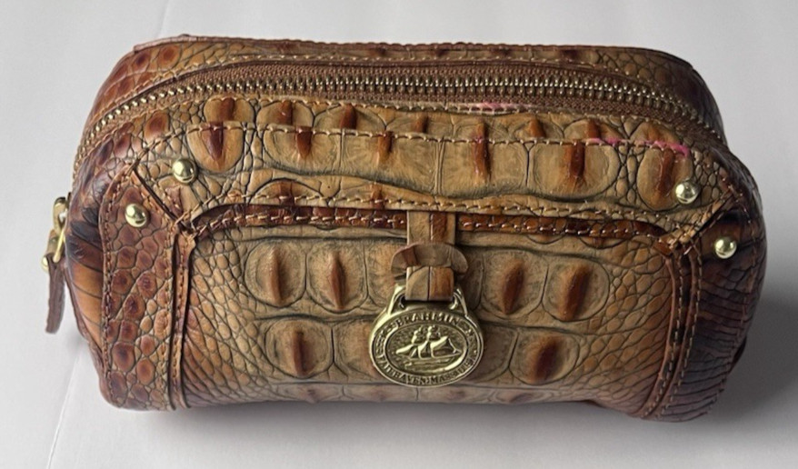 Vintage Brahmin Rory Barrel Cosmetic Bag Pecan Melbourne Croc Leather Fairhaven
