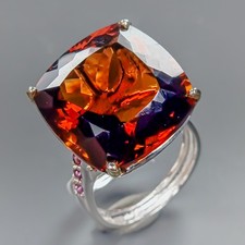 Vintage 35 ct Natural Cognac Quartz Ring 925 Sterling Silver Size 8 /R431130