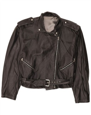 Conbipel Womens Leather Biker Jacket IT 44 Medium Black Leather CV14