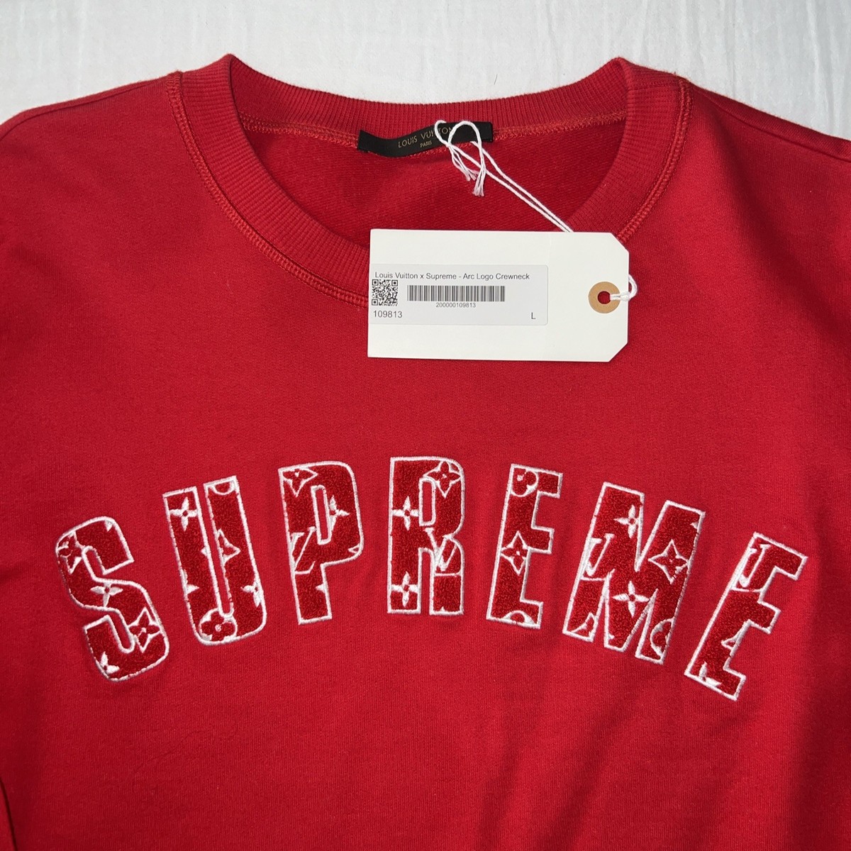 SUPREME X LOUIS VUITTON ARC LOGO CREWNECK SWEATER RED SIZE L LARGE