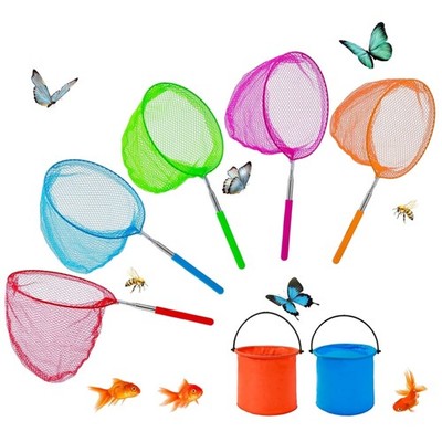 Kinder Kescher Teleskop Set Fangkesch Nets Eimer Insekten Fische Garten