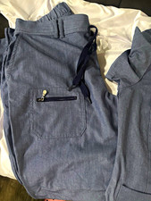 Adar Pro Womens Blue Solid Medical Scrub Set Top & Pants Uniform Set size L