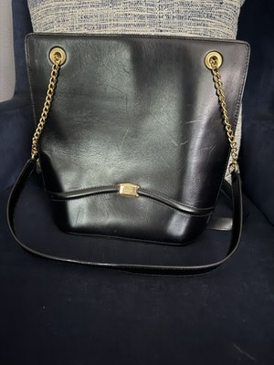 Bally Women's Black Shoulder Bag with Chain Accents, Gold Hardware, Logo Plaque