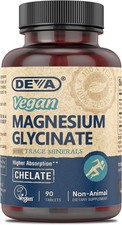 DEVA Vegan Magnesium Glycinate 300mg per serving with Trace Minerals, Higher Abs