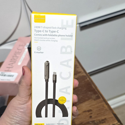 Baseus 240W Fast Charge Braided USB-C to USB-C Cable w/ Phone Holder 1.5m