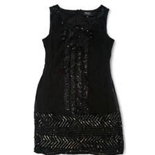 Adrianna Papell Women's Black Stunning Sequin Art Deco Beaded Midi Dress size 4