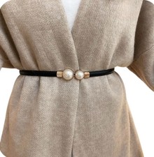 Fashion Pearl Pair Buckle Thin Waist Belt Adjustable