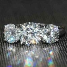 Three Stone 3.00 Ct Round Cut Cz Diamond in 925 Silver Engagement Ring