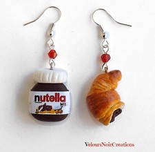 Orecchini barattolo nutella e croissant in fimo cioccolata cornetto dolci 