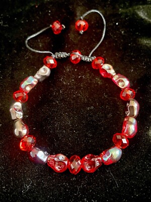Crystal Skull Collection Shamballa Bracelet Men/Unisex Pewter/Red-0226