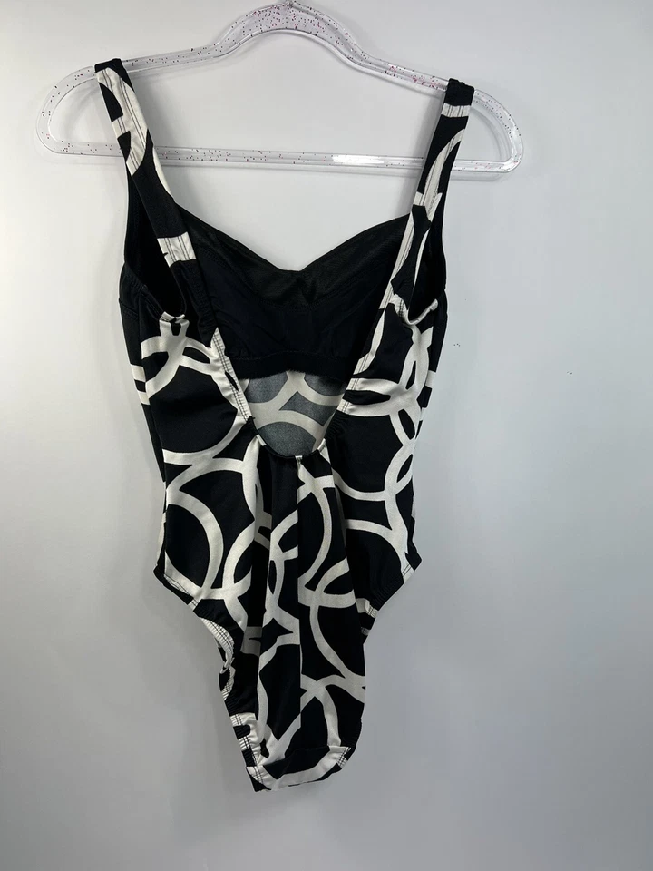 Traje de baño Anne Klein de una pieza para mujer talla 10 negro/blanco geométrico Foto 4 de 4