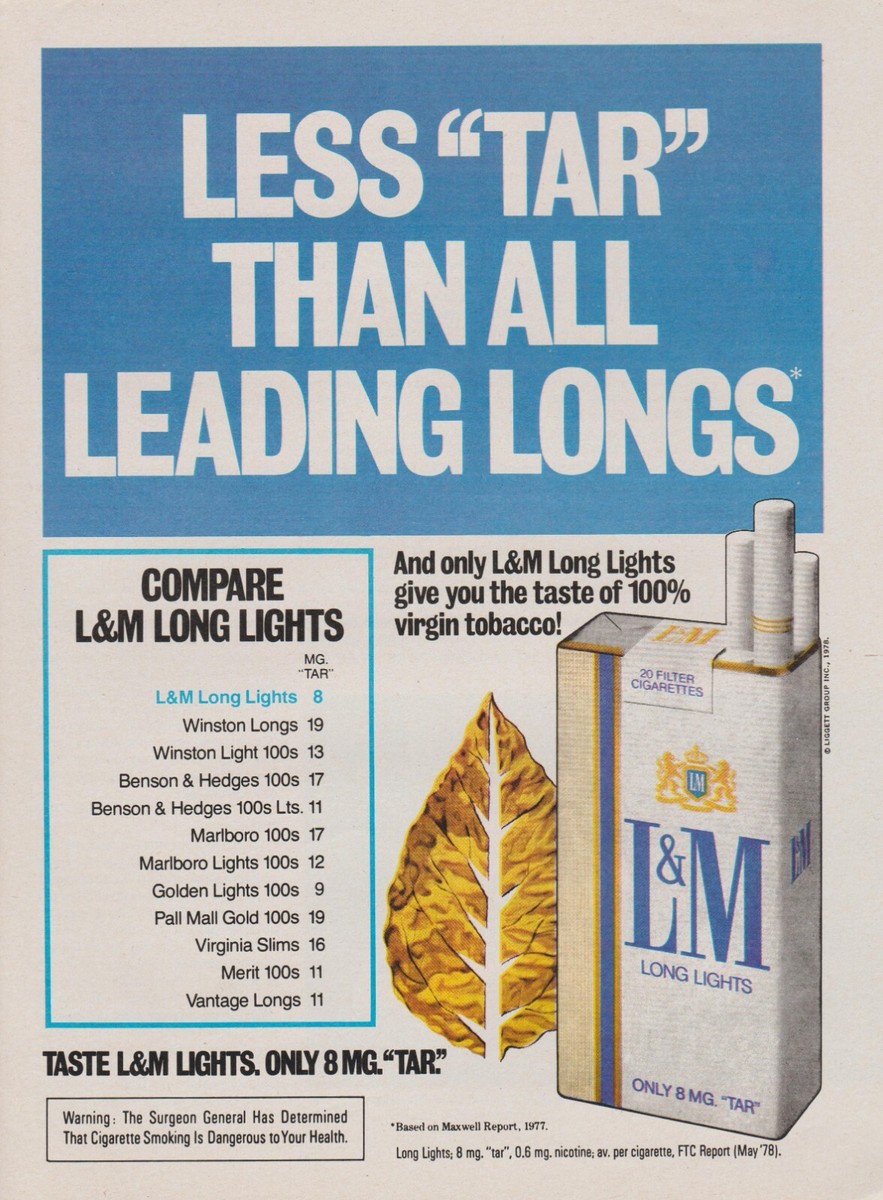 1979 L&M Long Lights Cigarettes - Tobacco Leaf, Pack - 