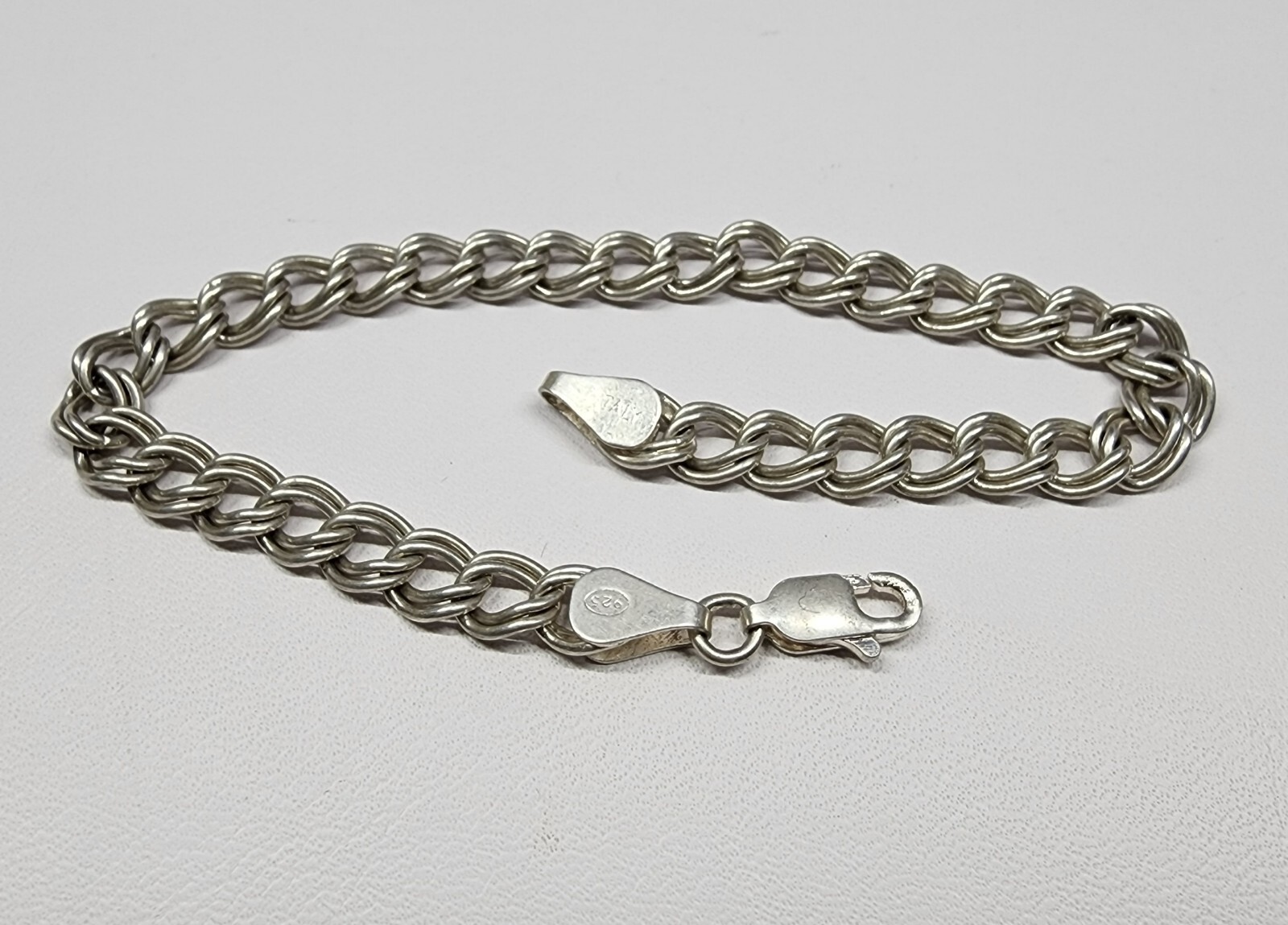 Sterling Silver Double Curb Link Charm Bracelet 7" 5.5mm Wide 6.07g