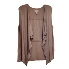 Chicos Open Front Vest Top Women's Size 3 Green Textured Rayon Hand Wash VGUC