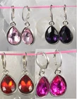 SILVER TONE SMALL TEAR DROP FACETED ACRYLIC CRYSTAL HOOP HUGGIES EARRINGS