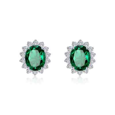 BRAND NEW Lafonn Platinum Plated 6.20CTW Emeralds Halo Stud Earrings E0574CEP00