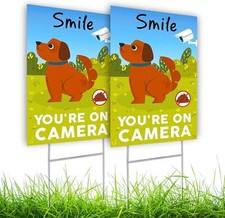 2 PC Smile You're On Camera Signs - 8x12 inches, set 2