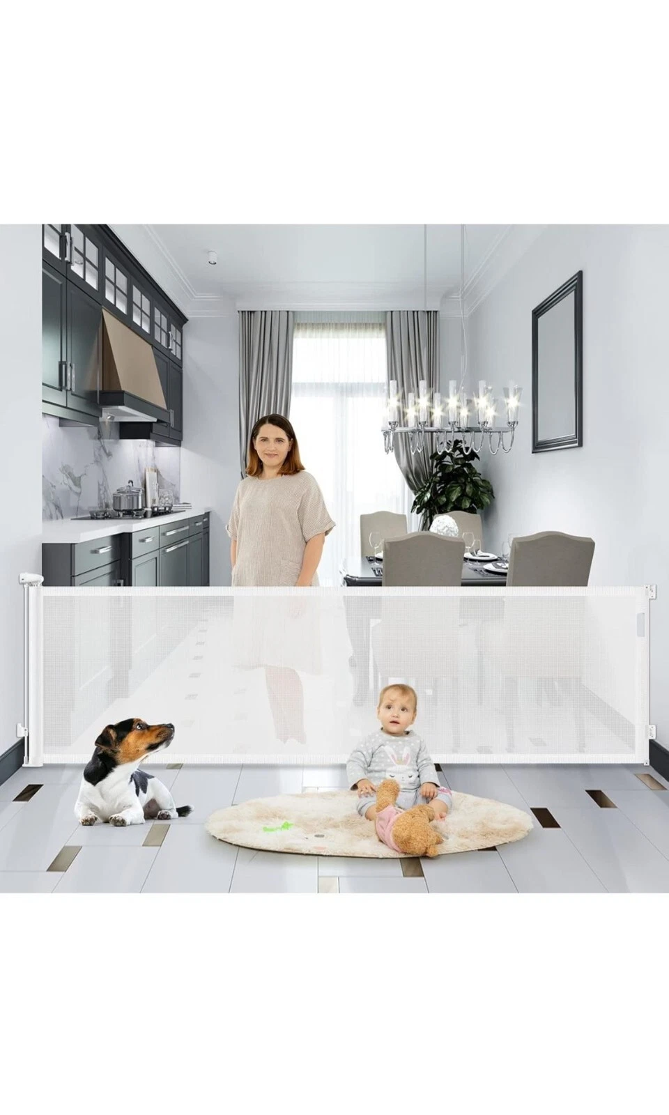 HEELALBABY 112” inch Extra Wide Retractable Baby/Pet Gate (White, 35” Tall)