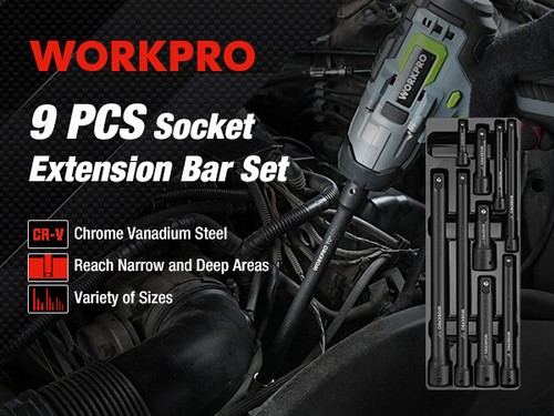 WORKPRO 9PC Impact Socket Driver Extension Bar Set 1/4" 3/8" 1/2 Drive Extension - Picture 9 of 12