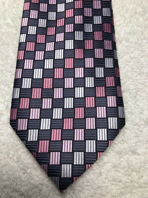 BERGAMO NEW YORK MENS TIE PINK GRAY WHITE 3.25 X 61