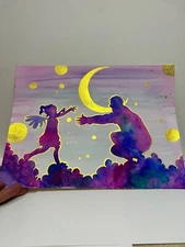 Father's Day Watercolor Original Art Memorial Bereavement Painting Purple Pink