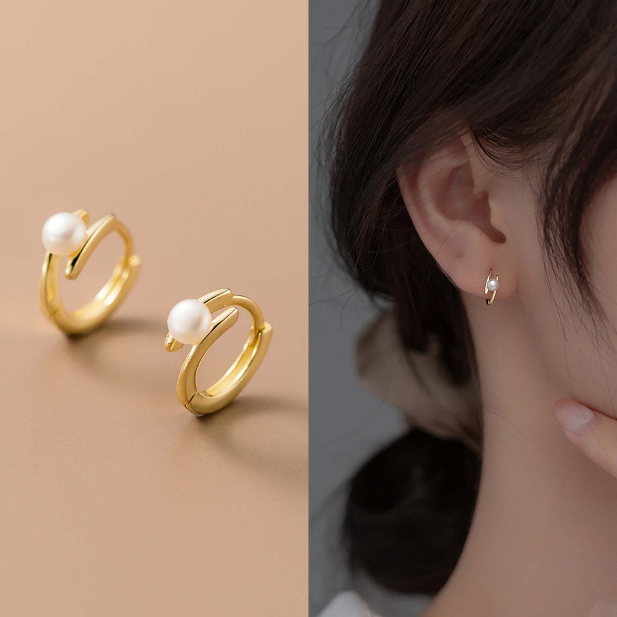 Pendientes de aro Huggie de perlas pequeñas para mujer delicados pendientes de perlas joyería fina