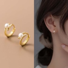 Small Pearl Huggie Hoop Earrings For Women Dainty Pearl Earrings Fine Jewelry