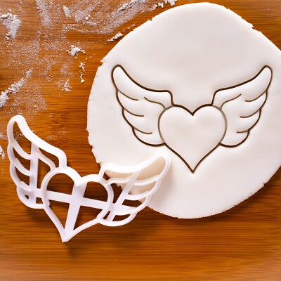 Heart with Angel Wings Cookie Cutter - romantic love cute valentines day wedding