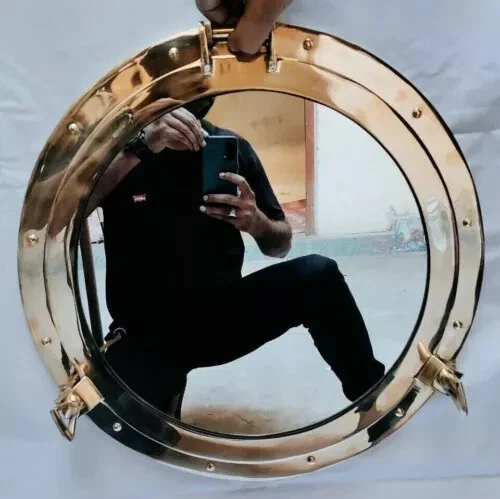 Antiguo Acabado de Latón-Grande 24" Ojo de Buey Cabina Náutica Decoración de Pared Espejo de Ojo de Buey Foto 4 de 4